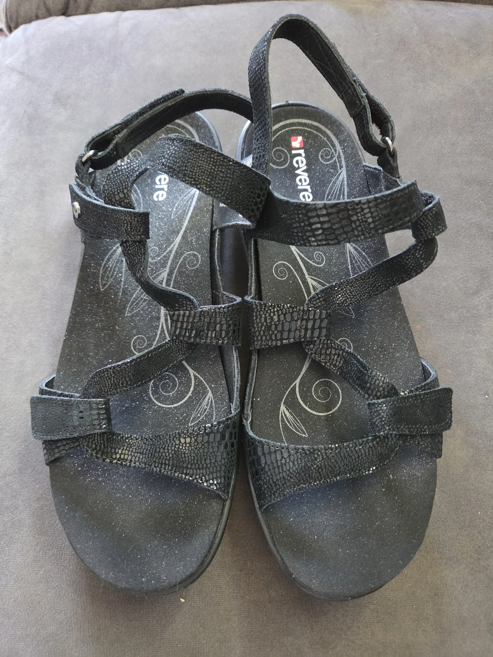 Reverse Black Textured Strappy Women's Sandal